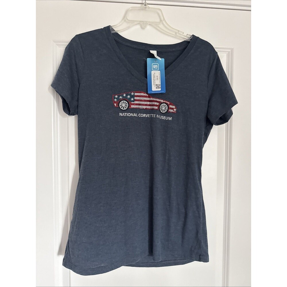 Women’s GM National Corvette Museum USA FLAG Embellished Bedazzled MEDIUM TShirt